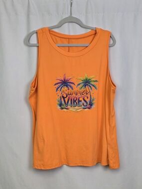 SHEIN Orange Tropical "Summer Vibes" Graphic Tank Size 4XL